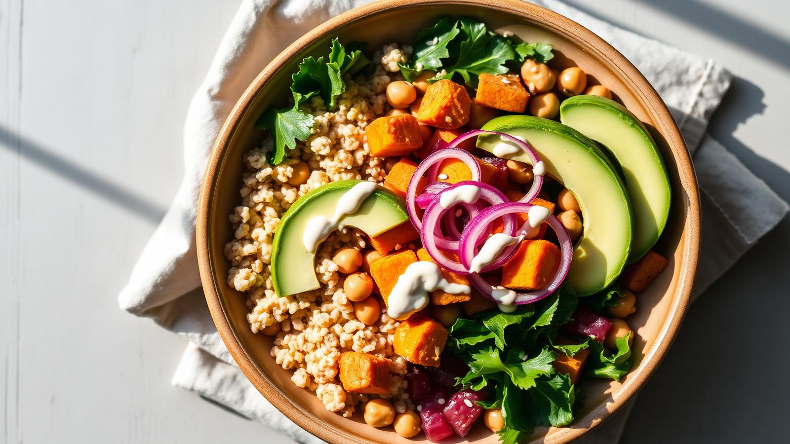 Quinoa, sweet potato, tahini